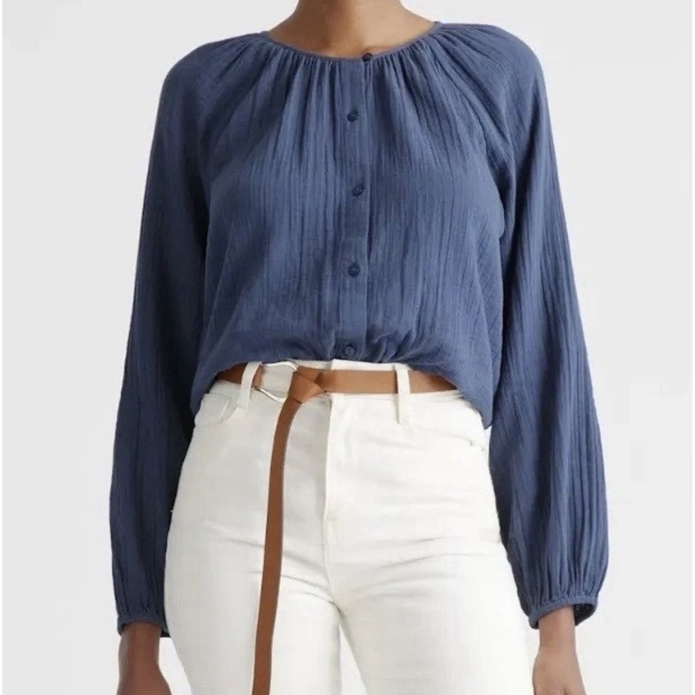 Quince Top Women's Medium Long Sleeve Gauze Button Front Oversized Minimalist